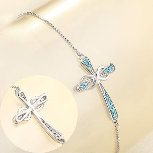 YL Cross Bracelet 925 Sterling Silver Infinity Sideways Bracelet Jóias Religiosas Baptismo Christian Gift