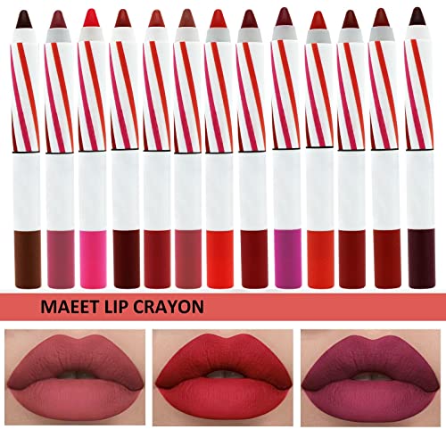 Crayon de lábios foscos para mulheres, 24 cores Cobertura completa aveludada fosco de cobertura completa batom fosco macio de longa duração, lápis de batom à prova d'água do lips