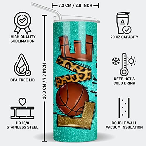 Artista Shot Sport Fan Stainless Stone Skinny Tumbler com tampa e palha transparente - 20 onças de copo skinny com tampa