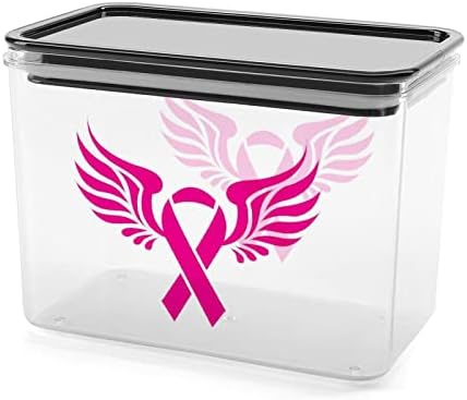 Cancer de mama Caixa de armazenamento de fita rosa Plástico Organizador de alimentos recipientes com tampa para cozinha