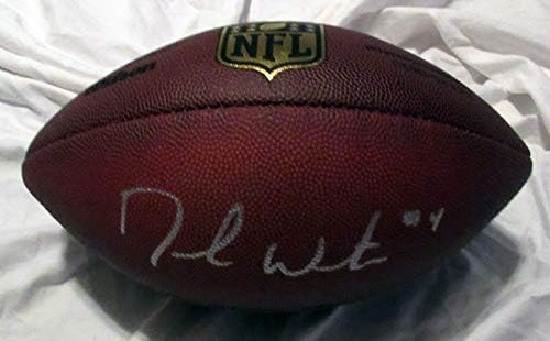 Deshaun Watson autografou o futebol de Wilson NFL Shield com prova, foto de Deshaun assinando para nós, Houston Texans,