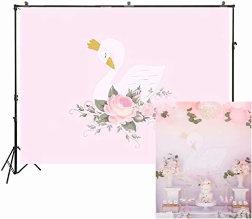 Castas de fotografia de 6.5x5ft Flores de cisne brancas Flores rosa fundo Golden Crown Baby Shower Birthday Party Banner Decoração Foto de pano de fundo Bolo de sobremesa Photo Studio Props W-1893