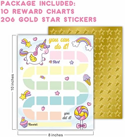 Gráfico de recompensa do Rainbow Unicorn com adesivos de estrela dourada, gráfico de incentivos, gráfico de tarefas, comportamento