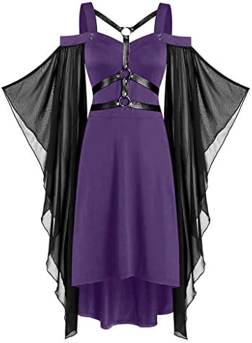 Manga de Halloween Solid Plus Cross Women Tamanho Harajuku Gótico Criss Criss Lace Inserir vestidos vintage de outono para o vestido