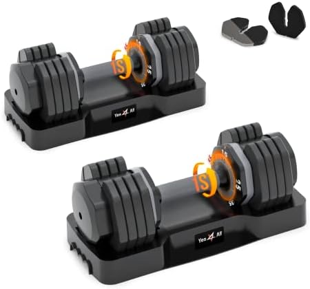 Yes4All Dumbbell ajustável conjunto 55 lb, 110 lb com alça de metal anti-deslizamento, seletorizada com peso rápido, girando