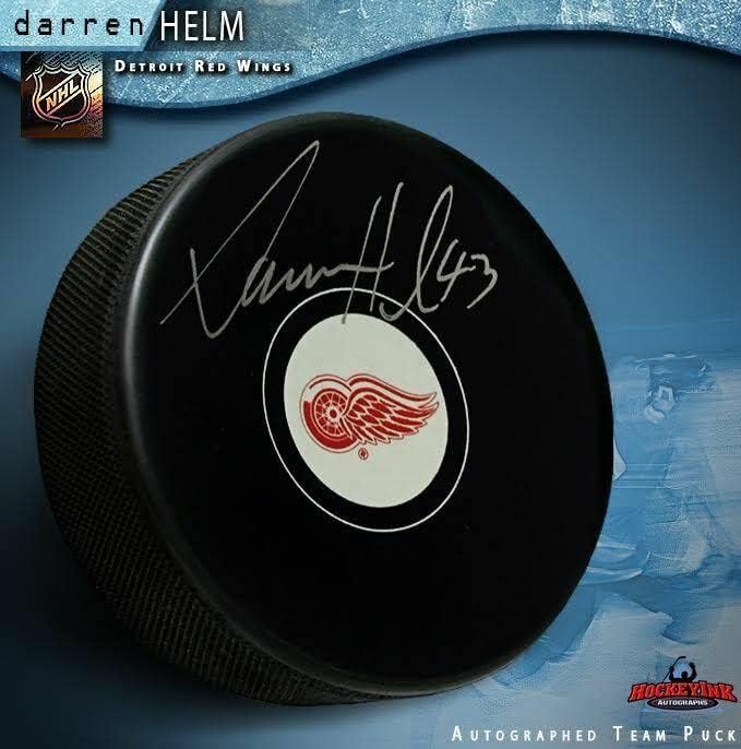Darren Helm assinou Detroit Red Wings Puck - Pucks autografados da NHL