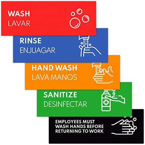 Lavar enxágue com higienizar rótulos de pia - 6 x enxágue higienizar, 2 x lavagem manual apenas sinal, 4 x funcionários devem lavar