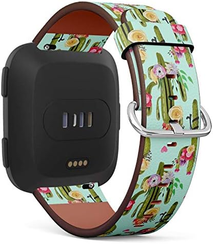 Compatível com Fitbit Versa, Fitbit Versa 2, Fitbit Versa Lite, pulseira de couro com pinos de mola de liberação rápida - belos cactos de cactos Suculentas