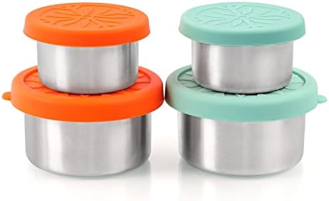 Recipientes de condimentos de aço inoxidável Sukki - 3 x 3,4 onças de salada recipientes com grau alimentar e tampas de silicone