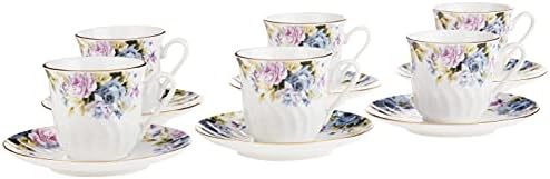 Lynns Millicent Porcelain Cup e pires com acabamento dourado, conjunto de 6; Floral vintage