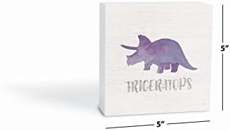 Triceratops Sq, Decoração de casa de Joyride, placa de bloco de madeira, 5 x5 independente, prateleira ou parede exibida, decoração