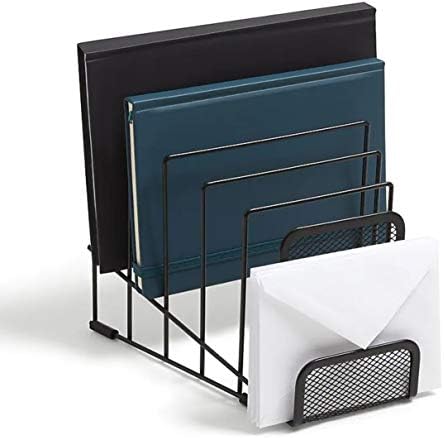 1InTheOffice Metal Incline Desktop File classificador, organizador de arquivos de arame, organizador de arquivos de várias etapas, classificador de etapa de malha de arame preto, rack de arquivo de arame