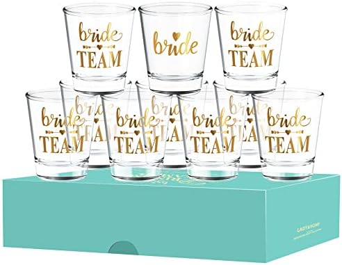 Lady & Home Bride e Team Bride Bachelorette Party Shot Glasses-2.5oz, conjunto de 10,1 noiva e 9 copos de tacadas de noiva, presentes de dama de honra para mulheres e favores da festa de solteira