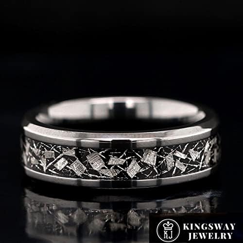 Jóias de Kingsway UNISSISEX Black Zirconium Bandas de casamento com meteorito real-6mm de casamento com conforto de