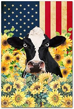 Silyheart Farm Cow Wood Signs Spring Girassol American Flag Wood Placa pendurada Placa Classic Farm Animal