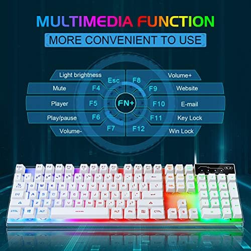 Teclado para jogos e combinação de mouse, K1 LED Rainbow Backboard Lits com 104 teclado de jogo para PC para computadores