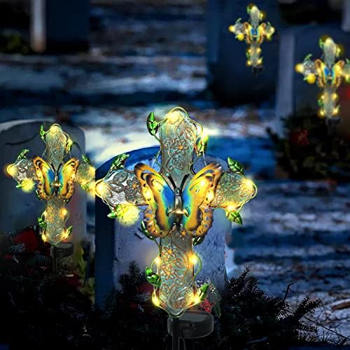 Ursamajor Solar Cross Garden Lights Outdoor - Cruz Solar para Cemitério Decorações de Cúpulas Memorial Decoração de Jardim Luzes de Estaca