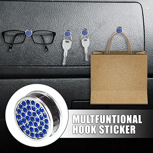 X Autohaux 6pcs 22mm Bling Car Gooks Ganchos de painel Gancho de armazenamento para chaves Acessórios para decoração de carros de carros Acessórios adesivos Ganchos de parede azul escuro