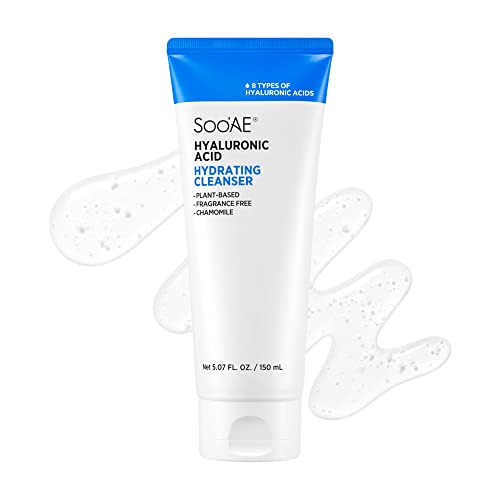 Soo'ae Cleanser facial hidratante de ácido hialurônico 5.07 FL OZ 150 ml livre de fragrâncias com ácido hialurônico diariamente