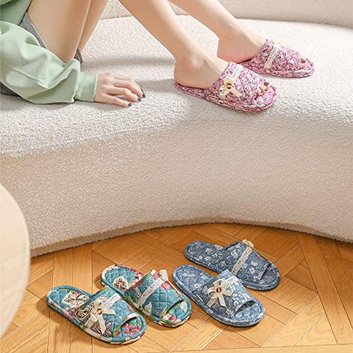 3 pares de chinelos de algodão floral para mulheres, chinelos de dedo do dedo do pé interno confortável lava -chapinhos portáteis