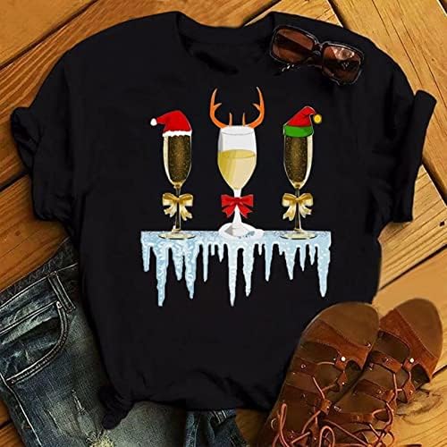 Melhores mulheres de Natal Top feminino Casual Tops Camiseta Roul Roul