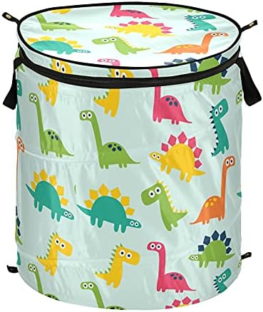 Funny Dinos Pattern Paplop Up Laundry Horse com tampa de cesta de armazenamento dobrável Bolsa de roupa dobrável para