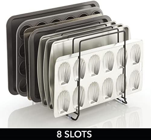 MDESIGN GRANDE Organizador de arame de metal para armário de cozinha, despensa, prateleiras - suporte com 8 slots para assadeiras, frigideiras, frigideiras, panelas, tampas, tábuas de corte e eletrodomésticos - preto