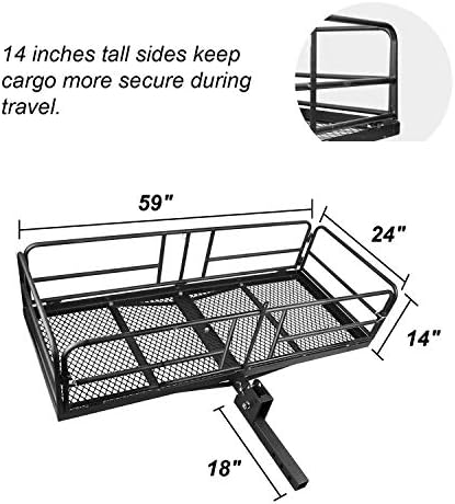 Xcar Mount Mount Cargo Transportador Rack High Side 59 x 24 x 14 Cesta de bagagem traseira dobrável se encaixa no receptor de