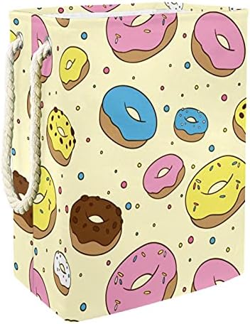 Donuts doces amarelo rosa choclate cesto cesto de lavanderia cesto Organizador retangular dobrável para adultos unissex adolescentes, meninos, bandas de armazenamento à prova d'água