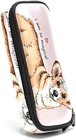 Dog Welsh Corgi com um unicórnio rosa 84x55in Caso de couro para caneta com bolsa de armazenamento com zíper duplo com