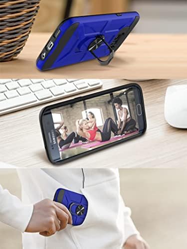Caixa Galaxy S6, caixa do Galaxy S6 com [Protetor de tela de vidro temperado 3x], Kickstand de anel embutido e Magnetic Car Mount Shopfroof -Prooft Profrof Provó de grau militar Casa robusta para Galaxy S6 -Klein Blue