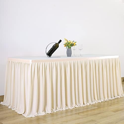 Partisky Ivory Polyester Table Salia para mesas de retângulo de 17 pés, toalha de mesa plissada plissada resistente a rugas para banquetes comércio de casamentos