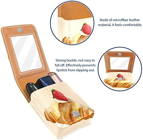 Caixa de batom Oryuekan com espelho bolsa de maquiagem portátil fofa, bolsa cosmética, cartoon croissant morango