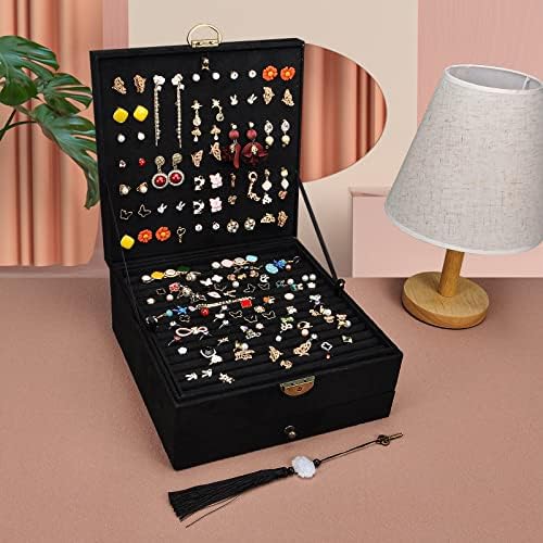 Gyjoyero Jewelry Organizer 5 Camadas Caixa de jóias quadradas de veludo Mulheres de colar Ear Studs Exibir pulseiras grandes gaveta