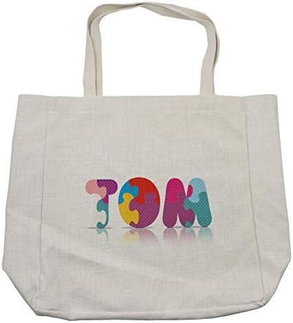 Bolsa de compras de Ambesonne Tom, Nome colorido com temas de letras Impressão de composição de padrões de jogo abstrato, bolsa reutilizável ecológica para beias de mantimentos e muito mais, 15,5 x 14,5, multicolor