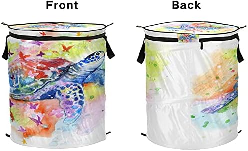 Xigua aquarela Tartaruga marinha cesto de lavanderia, cesta de roupas sujas portáteis dobráveis ​​com tampa com zíper, cesto