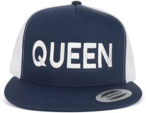 Trendy Apparel Shop King and Queen Borded 5 Panel Bill Flat Bill Cap de 2 tons