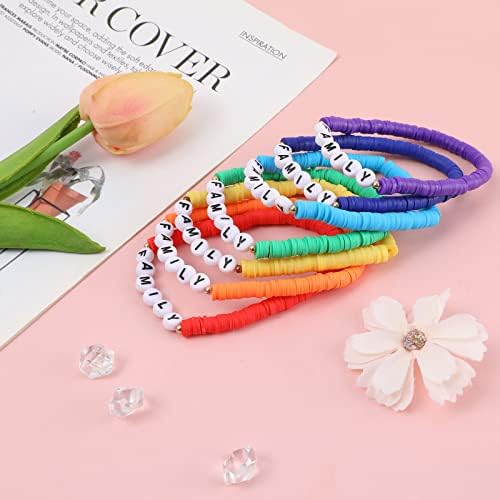 Bracelets de surfista de Rainbow Heishi Conjunto para mulheres meninas empilháveis ​​argila bracelets discos estiram pulseiras formalas