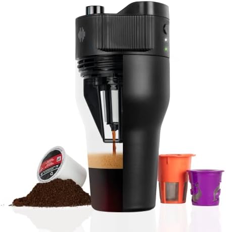 KopiPresse Brewer Caneca Compact Compact Portable Coffee & Espresso Mandal | Mini Travel Coffee Manker permite que você prepare o delicioso café em 3 etapas simples | Retenção de calor de 6 horas | Preto