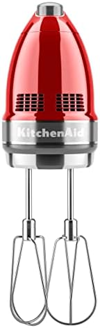 Misturador de mão digital de 9 velocidades KitchenAid com acessórios Turbo Beater II e bateria profissional - Candy Apple Red