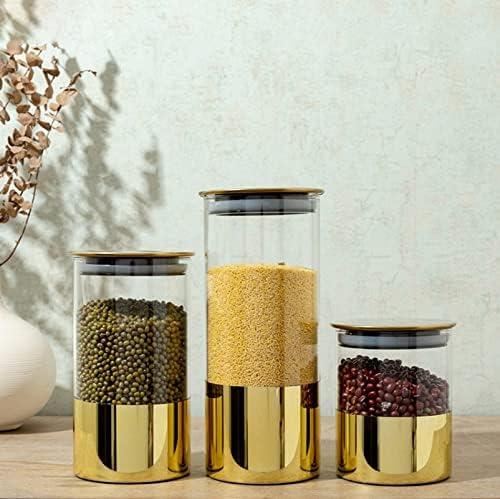 Ganfanren frascos decorativos de vidro dourado selado pode cafeter storage storage lanche lanche seco tanque de armazenamento tanque de metal capa de cozinha de cozinha ornamentos de armazenamento de cozinha