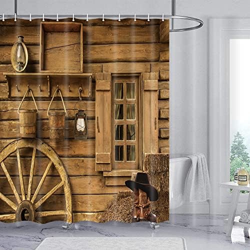 Jipusai Western Barn Windmill Chuser Curtain Conjuntos para banheiro, citações rústicas citações country cortinas de chuveiro vintage,