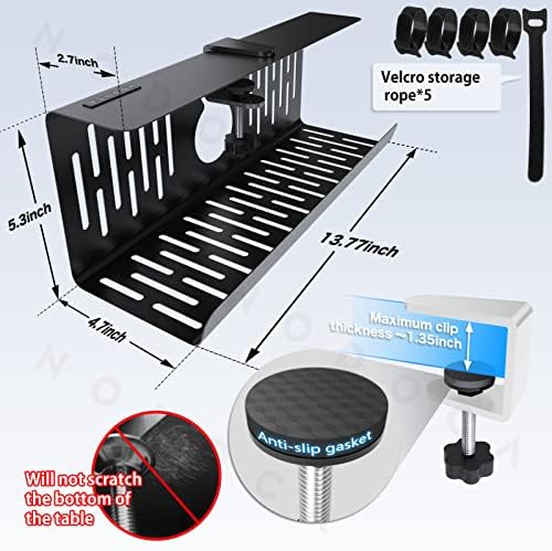 Nodoca Sem broca sob a bandeja de gerenciamento de cabos de mesa, gerenciamento de arame de 14 '', grampo sem soco, bandeja de cabos de metal mais recente, organizador de arame abaixo da mesa, sob a cesta de mesa para escritório e casa, preto