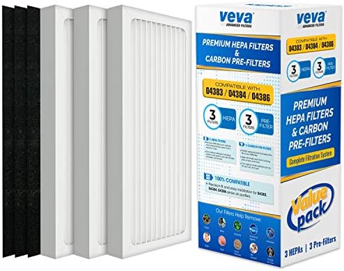 VEVA Filtros de estilo HEPA completo Premium 3 e 3 pacote de filtro de substituição de pré-filtros de carbono ativado em tamanho