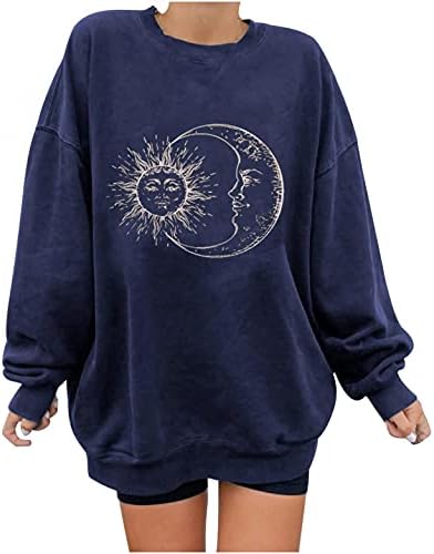 Sol e Moon Sweatshirt para feminino Vintage Blouse Blouse de manga comprida Tops grandes de tamanho longo camisas de manga