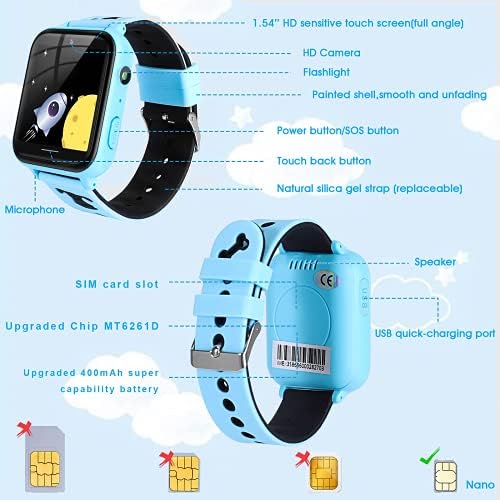 Okyuk Smart Game Watch for Kid Girls, HD Touch Screen Sports SmartWatch Telefone com chamada, câmera, gravador de vídeo e player,