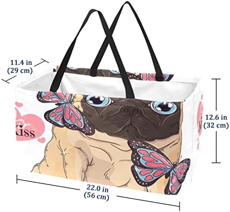 Reutilizável Desenvolativo De Cartoon Cão e Azul e Butterfly Portátil Dobring Picnic Grocery Bags Saco de cestas de roupa
