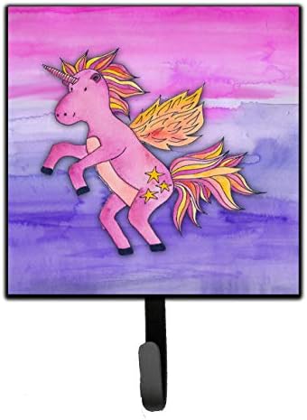 Tesouros de Caroline BB7432SH4 Pink Unicorn Watercolor Leashh ou Key Titular, ganchos de parede, porta -chaves, suporte