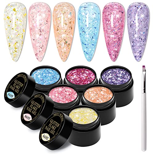 Encontre -se do esmalte de gel de gel glitter aurora - 6 PCs Glitter Flake Gel Gel Gel Polish Skinly Shiny Nude Pink Pink Purple Gold Gel Gel Polish Kit Soak