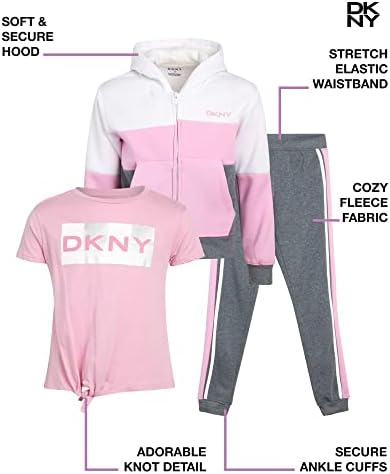 DKNY Girls de 3 peças de lã atlética Zip moletom capuz e conjunto de corredores